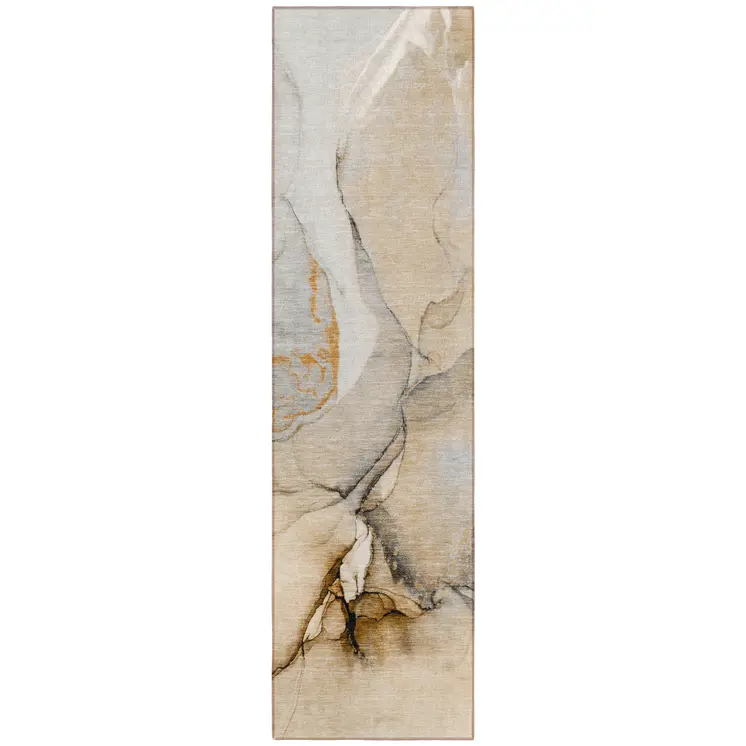 8' Runner Beige Abstract Washable Non Skid Indoor Outdoor Runner Rug
