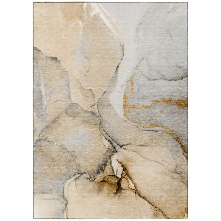 8' X 10' Beige Abstract Washable Non Skid Indoor Outdoor Area Rug