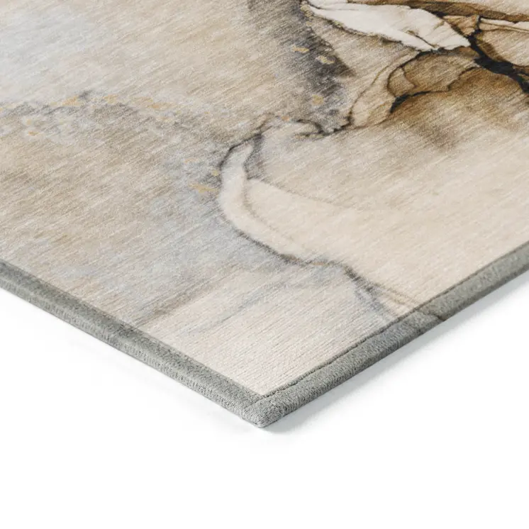 8' X 10' Beige Abstract Washable Non Skid Indoor Outdoor Area Rug