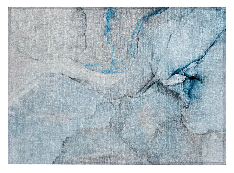 2' X 3' Blue and Ivory Abstract Washable Non Skid Indoor Outdoor Area Rug