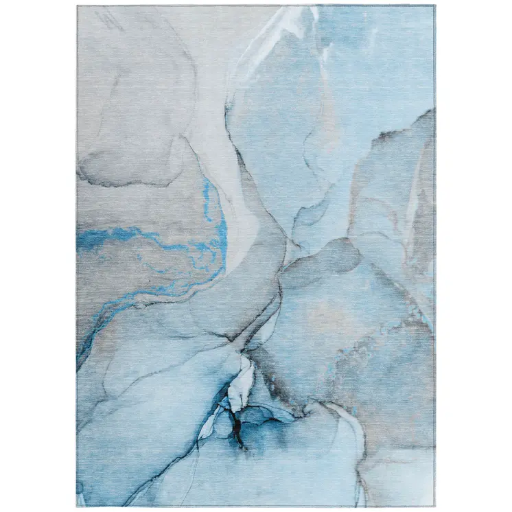 5' X 8' Blue and Ivory Abstract Washable Non Skid Indoor Outdoor Area Rug