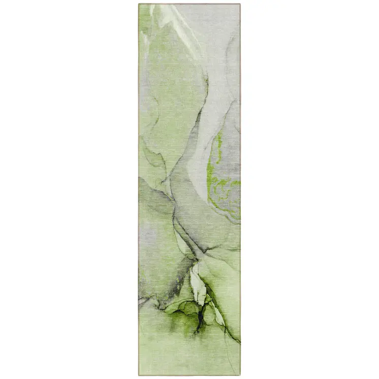 8' Runner Green Abstract Washable Non Skid Indoor Outdoor Runner Rug