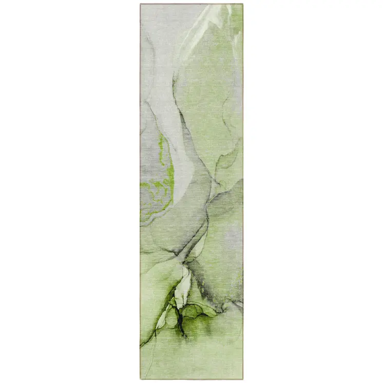8' Runner Green Abstract Washable Non Skid Indoor Outdoor Runner Rug
