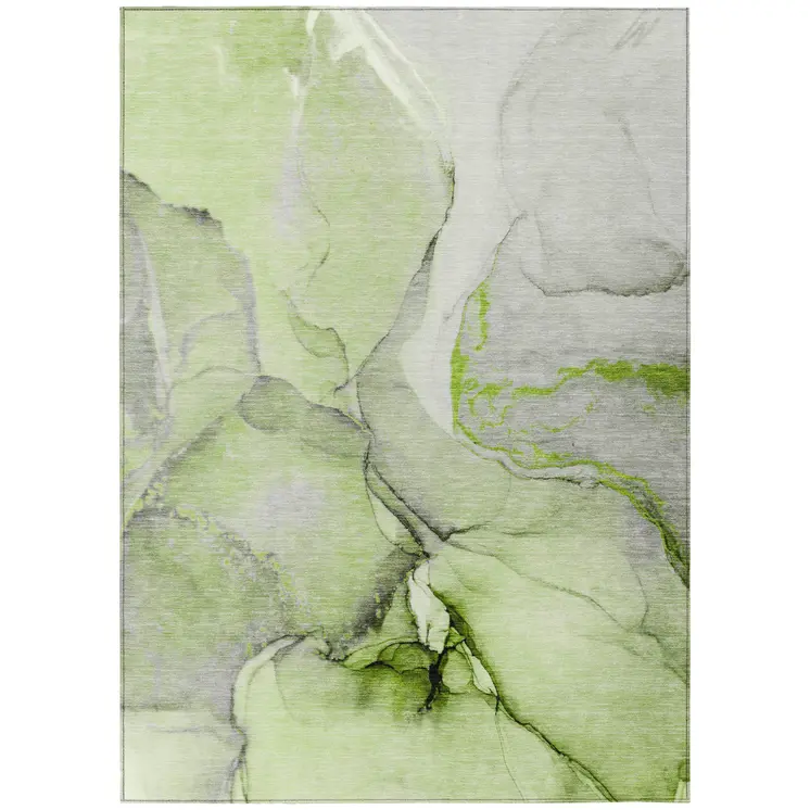 5' X 8' Green Abstract Washable Non Skid Indoor Outdoor Area Rug