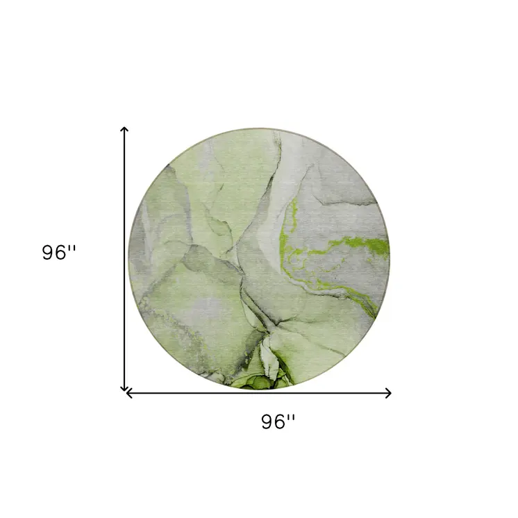 8' Round Green Round Abstract Washable Non Skid Indoor Outdoor Area Rug