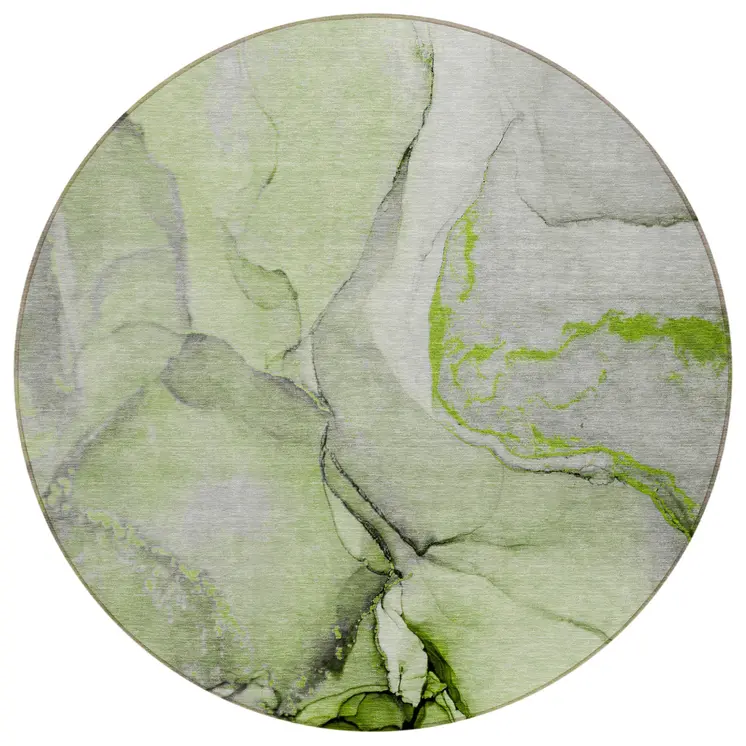 8' Round Green Round Abstract Washable Non Skid Indoor Outdoor Area Rug