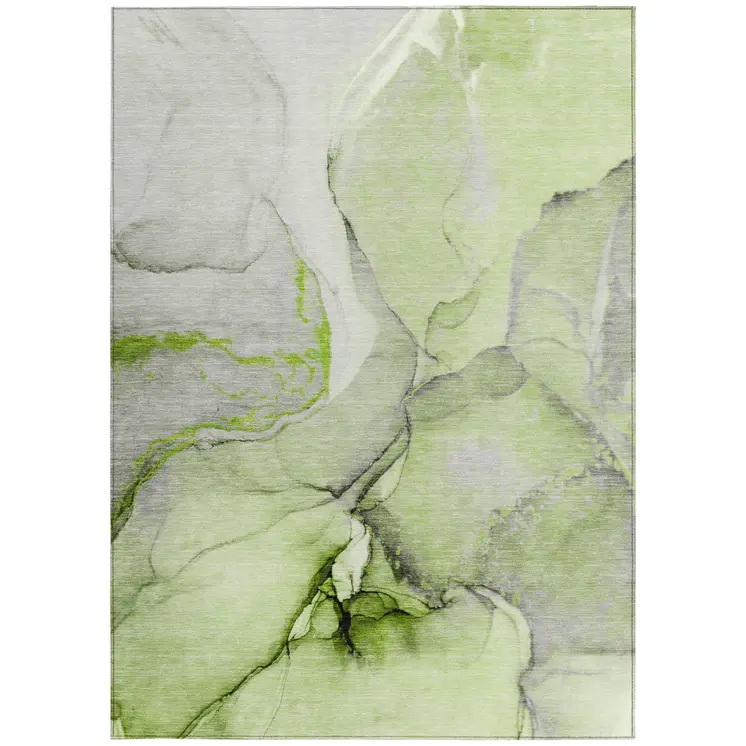 10' X 14' Green Abstract Washable Non Skid Indoor Outdoor Area Rug
