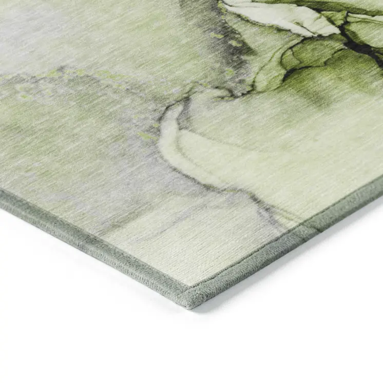 10' X 14' Green Abstract Washable Non Skid Indoor Outdoor Area Rug