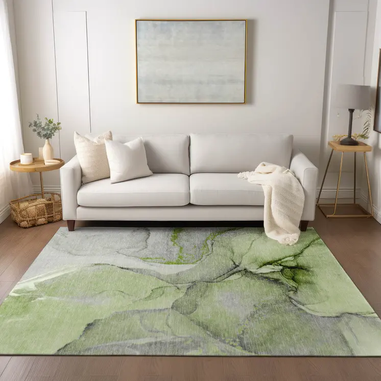10' X 14' Green Abstract Washable Non Skid Indoor Outdoor Area Rug