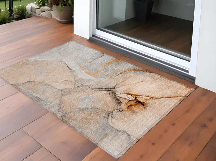 2' X 3' Orange Abstract Washable Non Skid Indoor Outdoor Area Rug