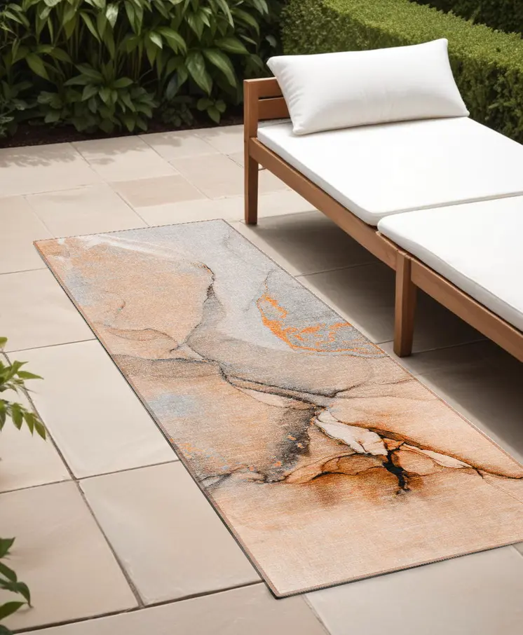 8' Runner Orange Abstract Washable Non Skid Indoor Outdoor Runner Rug