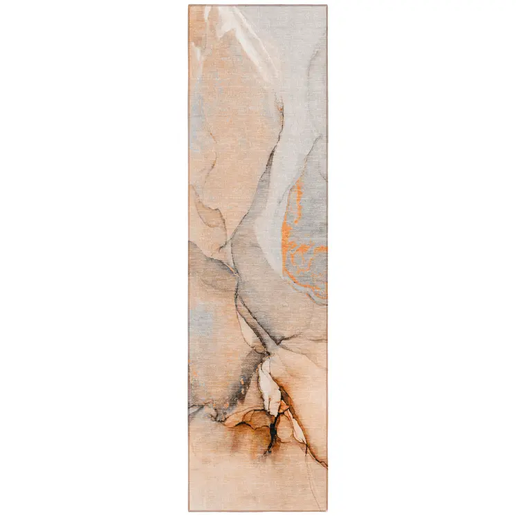 8' Runner Orange Abstract Washable Non Skid Indoor Outdoor Runner Rug