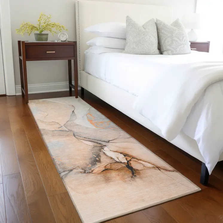 8' Runner Orange Abstract Washable Non Skid Indoor Outdoor Runner Rug