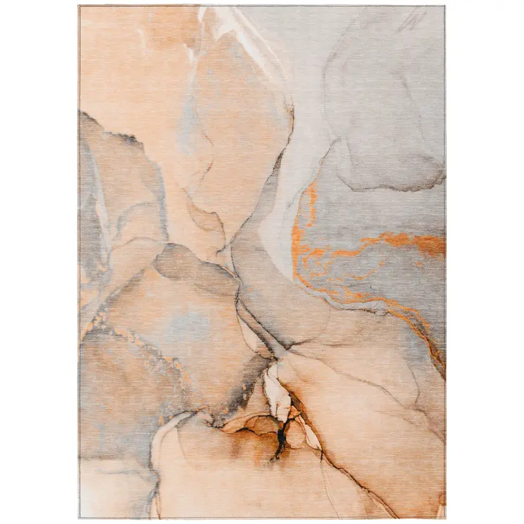 5' X 8' Orange Abstract Washable Non Skid Indoor Outdoor Area Rug