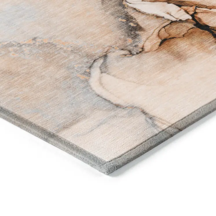 10' X 14' Orange Abstract Washable Non Skid Indoor Outdoor Area Rug
