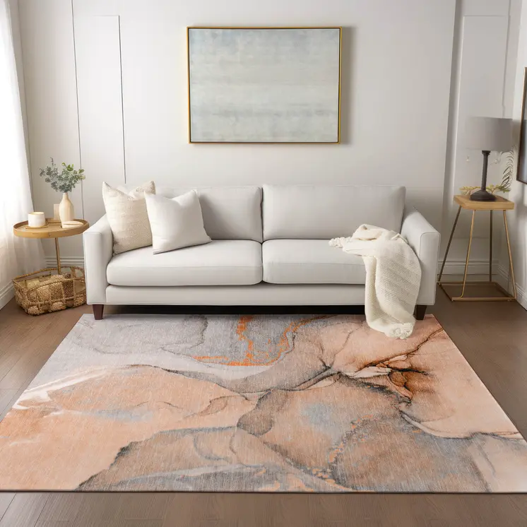 10' X 14' Orange Abstract Washable Non Skid Indoor Outdoor Area Rug