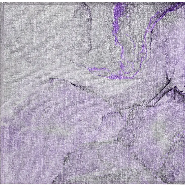 2' X 3' Purple and Ivory Abstract Washable Non Skid Indoor Outdoor Area Rug