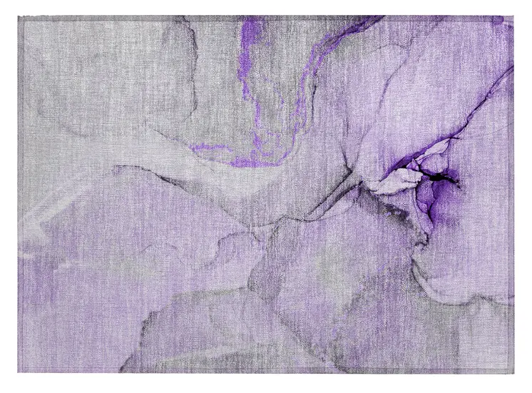 2' X 3' Purple and Ivory Abstract Washable Non Skid Indoor Outdoor Area Rug