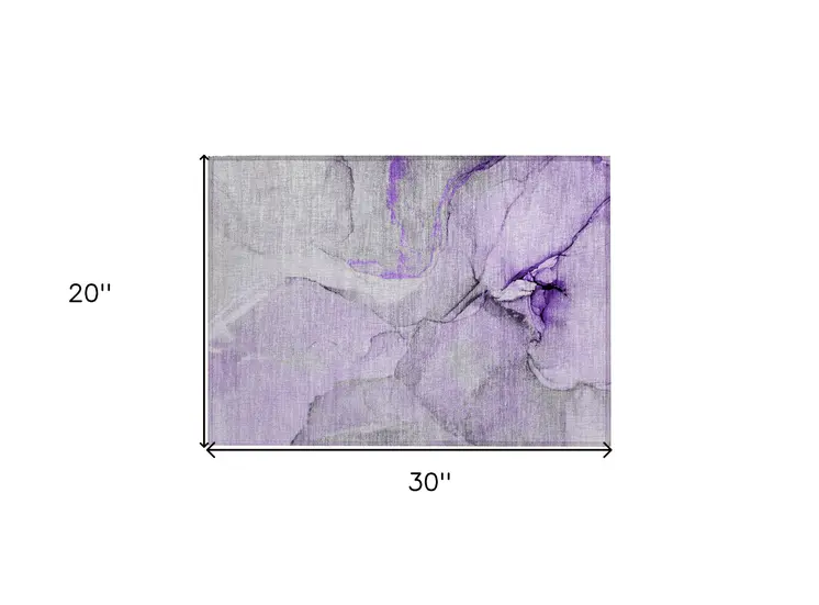 2' X 3' Purple and Ivory Abstract Washable Non Skid Indoor Outdoor Area Rug