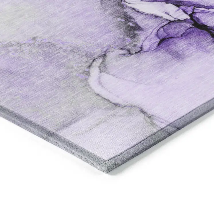 8' Runner Purple and Ivory Abstract Washable Non Skid Indoor Outdoor Runner Rug