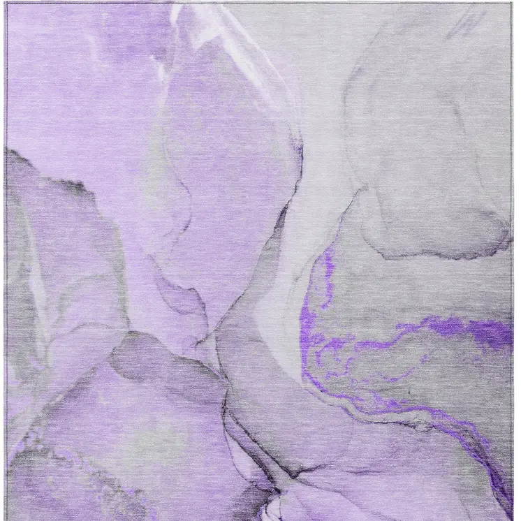 3' X 5' Purple and Ivory Abstract Washable Non Skid Indoor Outdoor Area Rug