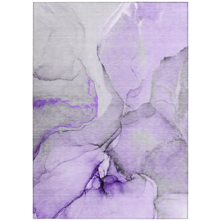 3' X 5' Purple and Ivory Abstract Washable Non Skid Indoor Outdoor Area Rug