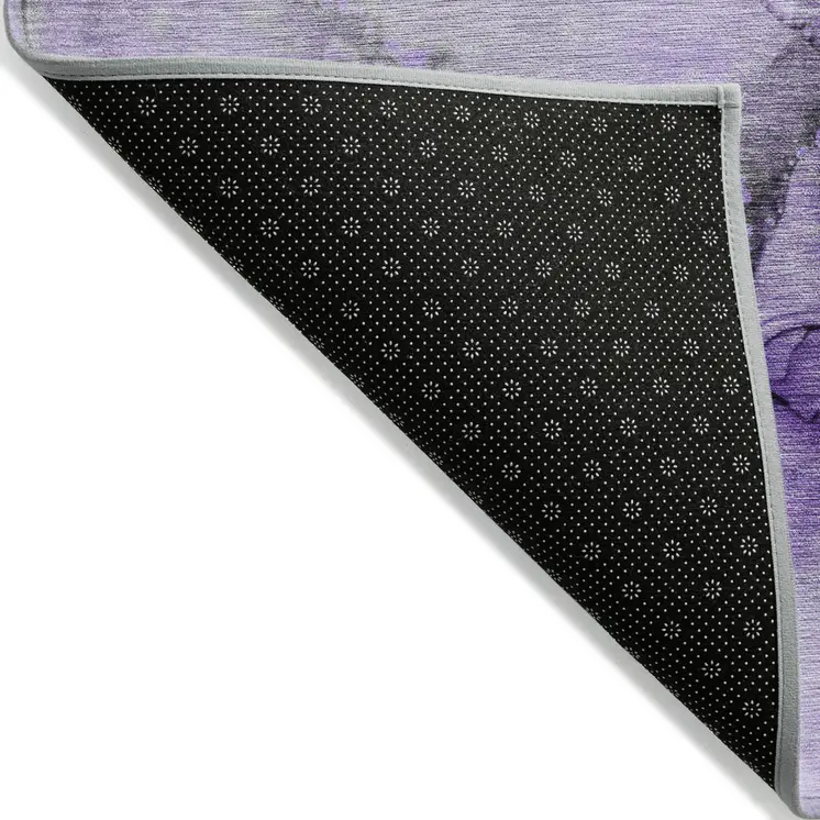 3' X 5' Purple and Ivory Abstract Washable Non Skid Indoor Outdoor Area Rug