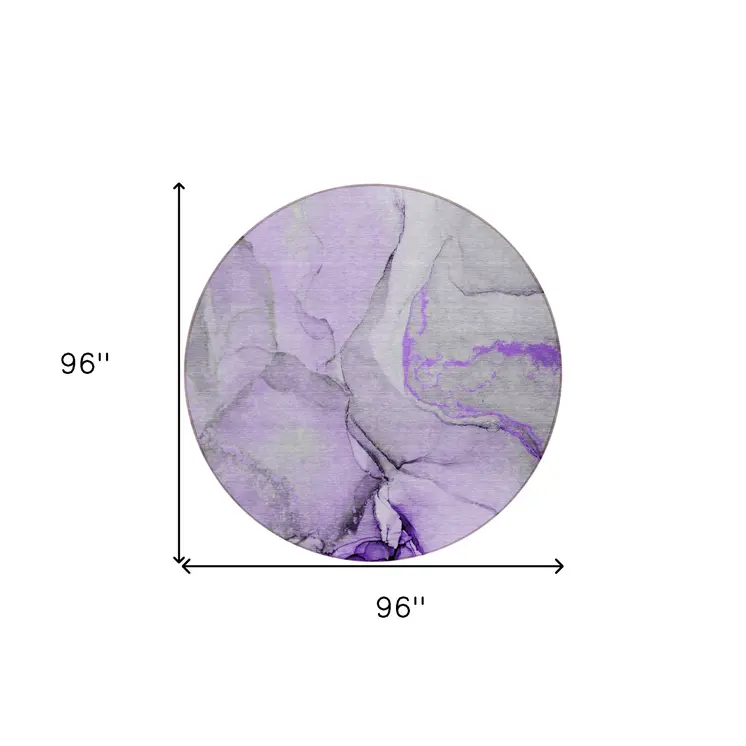 8' Purple And Ivory Round Abstract Washable Indoor Outdoor Area Rug