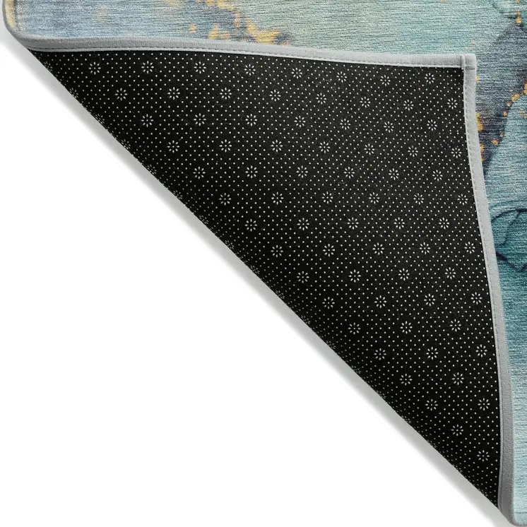 9' X 12' Teal Abstract Washable Non Skid Indoor Outdoor Area Rug