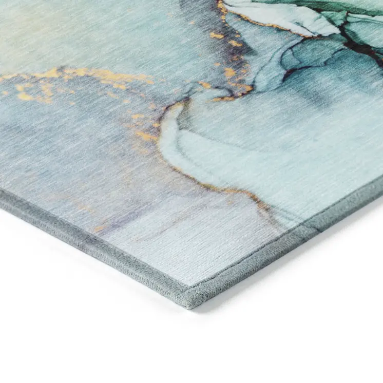 9' X 12' Teal Abstract Washable Non Skid Indoor Outdoor Area Rug