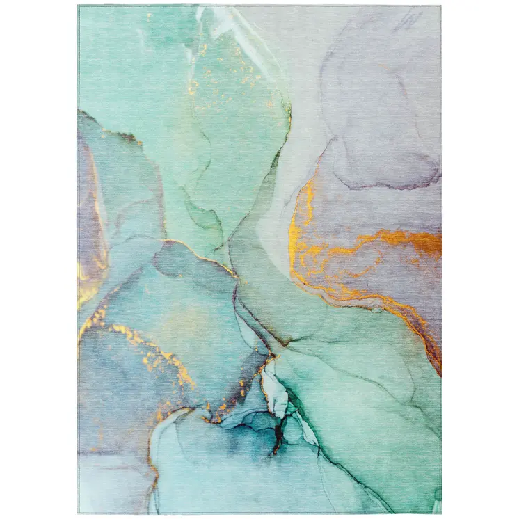 10' X 14' Teal Abstract Washable Non Skid Indoor Outdoor Area Rug