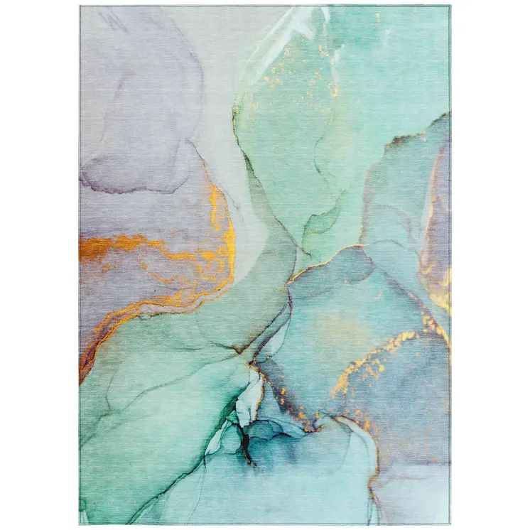 10' X 14' Teal Abstract Washable Non Skid Indoor Outdoor Area Rug