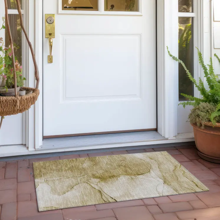 2' X 3' Beige Abstract Washable Indoor Outdoor Area Rug