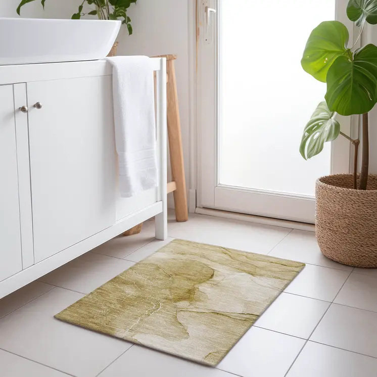 2' X 3' Beige Abstract Washable Indoor Outdoor Area Rug