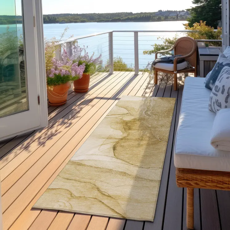 8' Runner Beige Abstract Washable Non Skid Indoor Outdoor Runner Rug