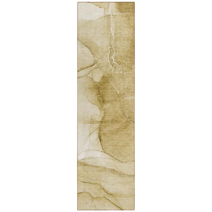 8' Runner Beige Abstract Washable Non Skid Indoor Outdoor Runner Rug