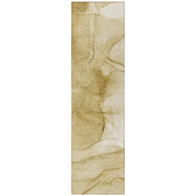 8' Runner Beige Abstract Washable Non Skid Indoor Outdoor Runner Rug