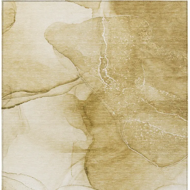 3' X 5' Beige Abstract Washable Non Skid Indoor Outdoor Area Rug