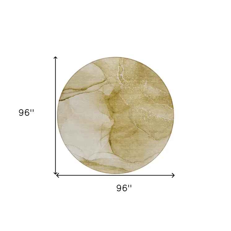 8' Beige Round Abstract Washable Indoor Outdoor Area Rug