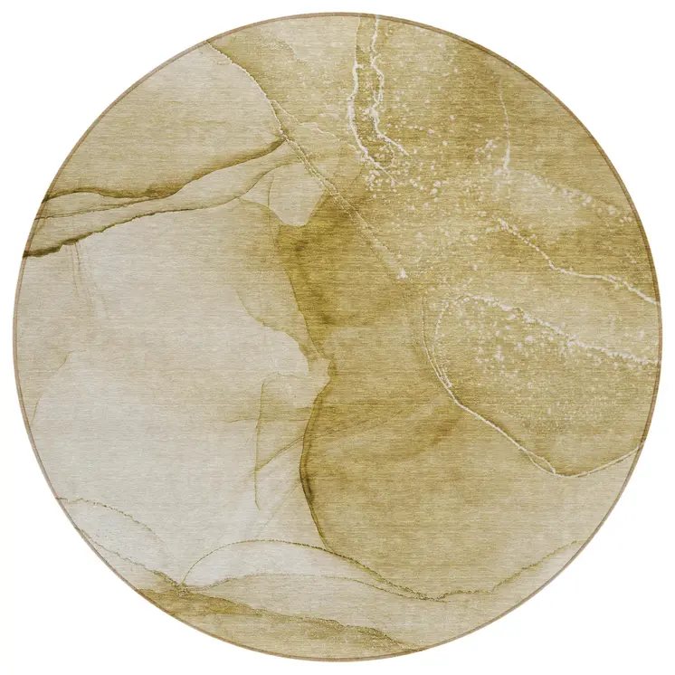 8' Beige Round Abstract Washable Indoor Outdoor Area Rug