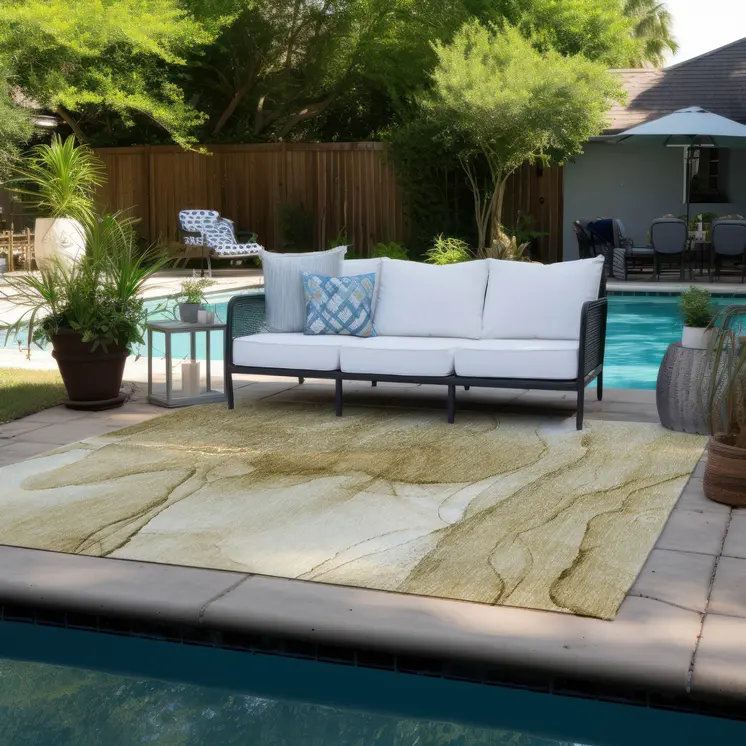 9' X 12' Beige Abstract Washable Non Skid Indoor Outdoor Area Rug