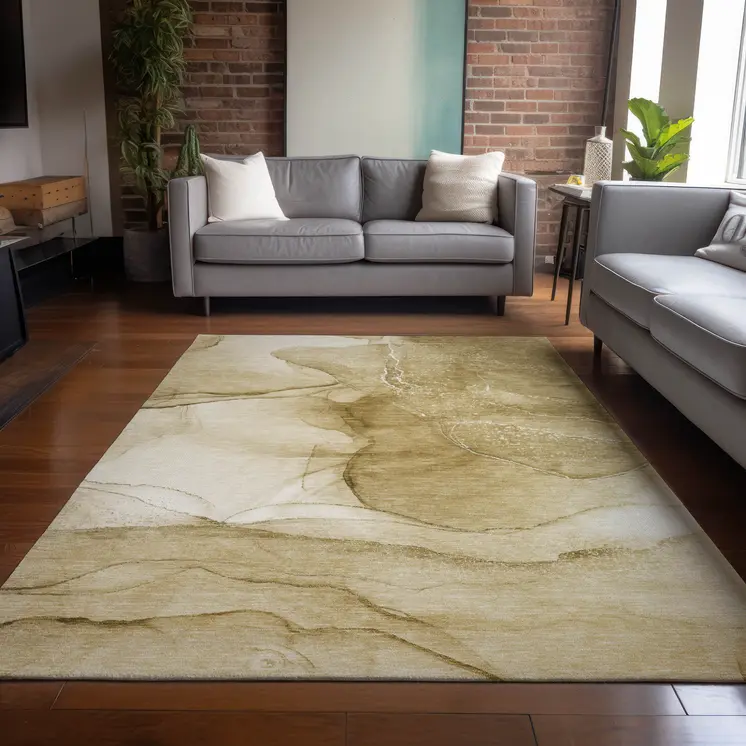 9' X 12' Beige Abstract Washable Non Skid Indoor Outdoor Area Rug