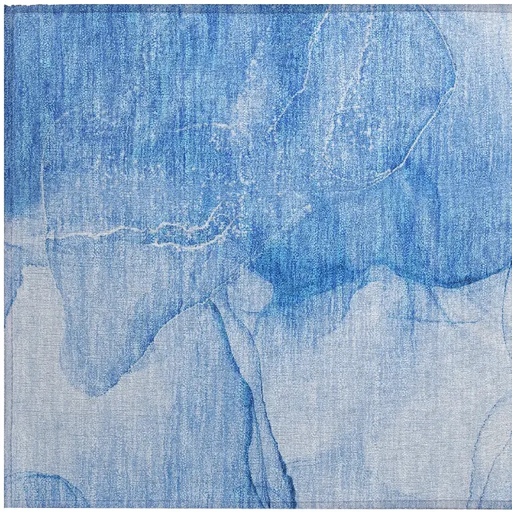 2' X 3' Blue Abstract Washable Non Skid Indoor Outdoor Area Rug
