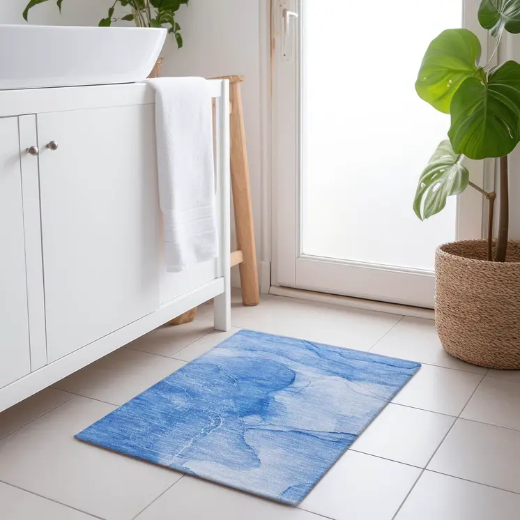 2' X 3' Blue Abstract Washable Non Skid Indoor Outdoor Area Rug