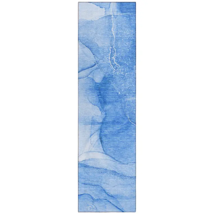 8' Blue Abstract Washable Indoor Outdoor Runner Rug