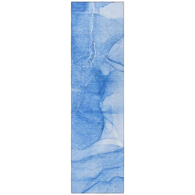 8' Blue Abstract Washable Indoor Outdoor Runner Rug