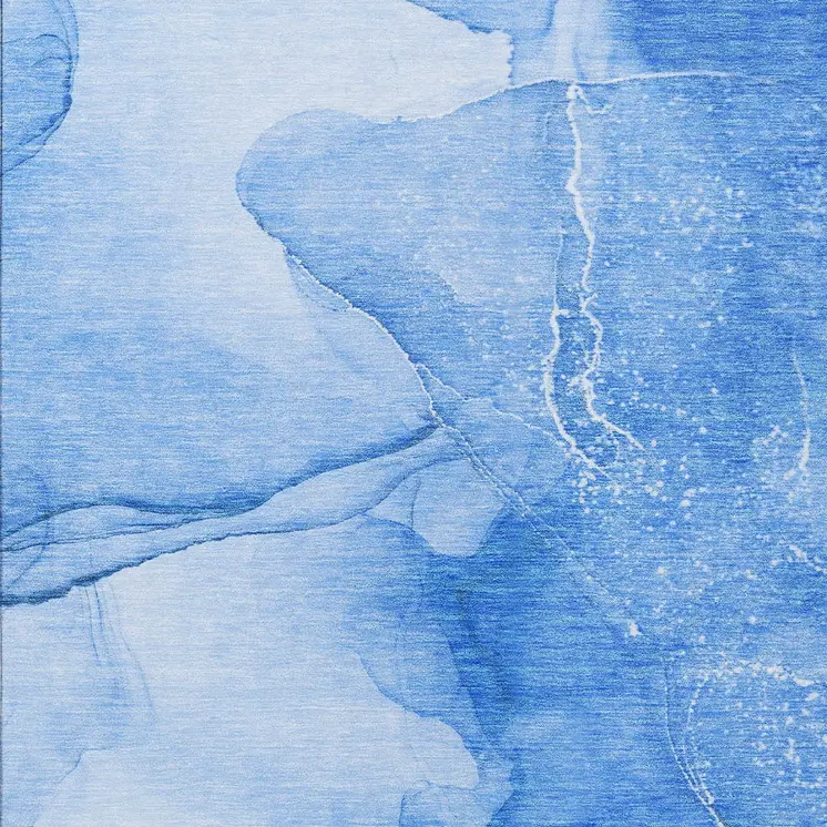 3' X 5' Blue Abstract Washable Non Skid Indoor Outdoor Area Rug