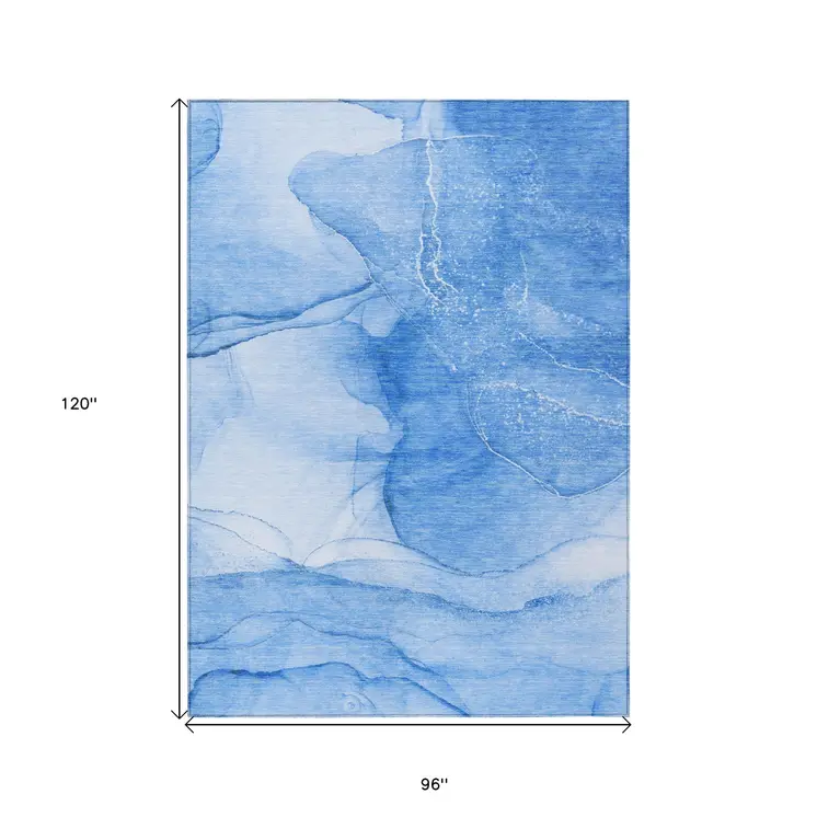 8' X 10' Blue Abstract Washable Indoor Outdoor Area Rug