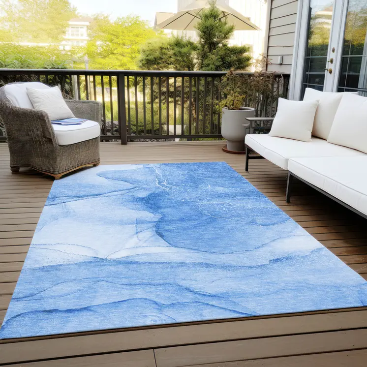 8' X 10' Blue Abstract Washable Indoor Outdoor Area Rug