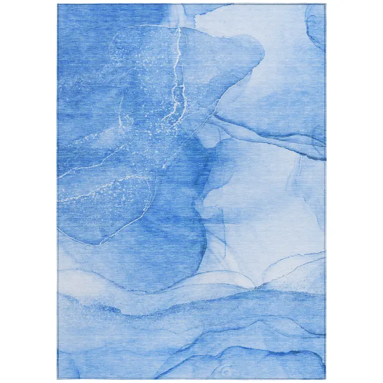 8' X 10' Blue Abstract Washable Indoor Outdoor Area Rug